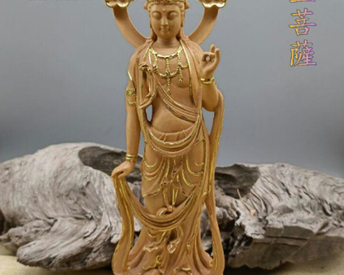 珍品 木彫仏像勢至菩薩立像 柘植材 本金 切金 彫刻 仏教工芸 C