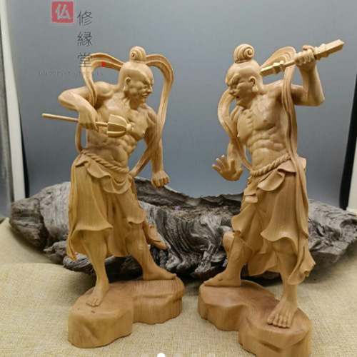 珍品 木彫仏像金剛力士像一式 柘植材 精密彫刻 仏教工芸 仁王像 珍品 木彫仏像金剛力士像一式 柘植材 精密彫刻 仏教工芸 仁王像