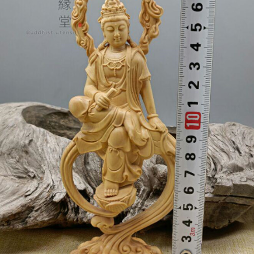 木彫り 仏像 水月観音菩薩像 彫刻 仏教工芸品 柘植材 仏師で