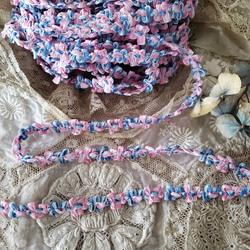 フランスヴィンテージ ロココリボン 水色×ピンク 50cm〜 リボン