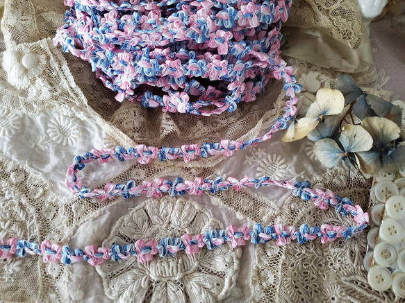 フランスヴィンテージ ロココリボン 水色×ピンク 50cm〜 リボン