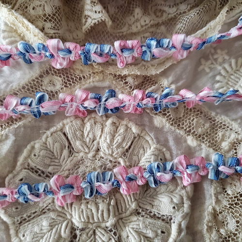 フランスヴィンテージ ロココリボン 水色×ピンク 50cm〜 リボン