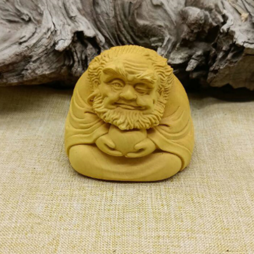極上彫 木彫り だるま置物 達磨大師 ミニ彫刻 仏教工芸品 柘植材