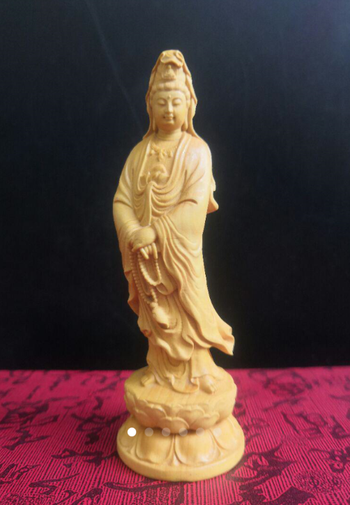 彫刻仏像 持珠観音 観音像 観音菩薩 蓮華丸台座 仏教供養仏 木彫
