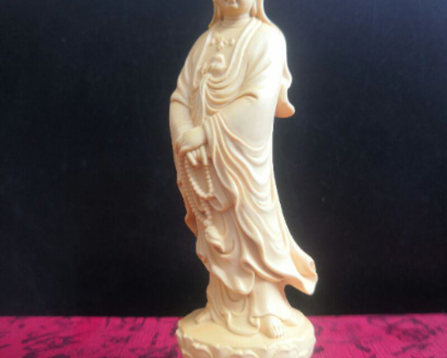 修縁堂】彫刻仏像 勢至菩薩立像 八角蓮華丸台座 木彫 縁起物