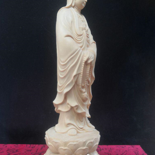 彫刻仏像 持珠観音 観音像 観音菩薩 蓮華丸台座 仏教供養仏 木彫