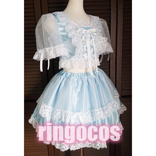 アイドル衣装 水色×白 編み上げリボン オリジナル ハンドメイド