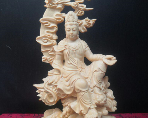 彫刻仏像 水月観音 観音像 観音菩薩 仏教木彫 精密細工 風水 C 彫刻 木