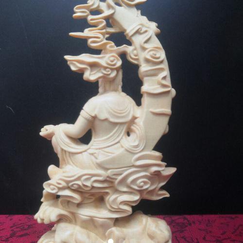 彫刻仏像 水月観音 観音像 観音菩薩 仏教木彫 精密細工 風水 C 彫刻 木