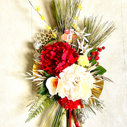 No.wreath-15504/迎春しめ縄リース(正月) 22-(14) 57x29cm/アーティフィシャルフラワー造花 1枚目の画像
