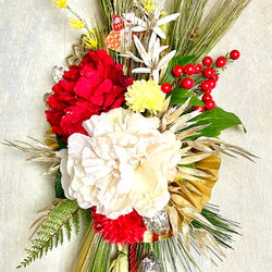 No.wreath-15504/迎春しめ縄リース(正月) 22-(14) 57x29cm/アーティフィシャルフラワー造花 3枚目の画像