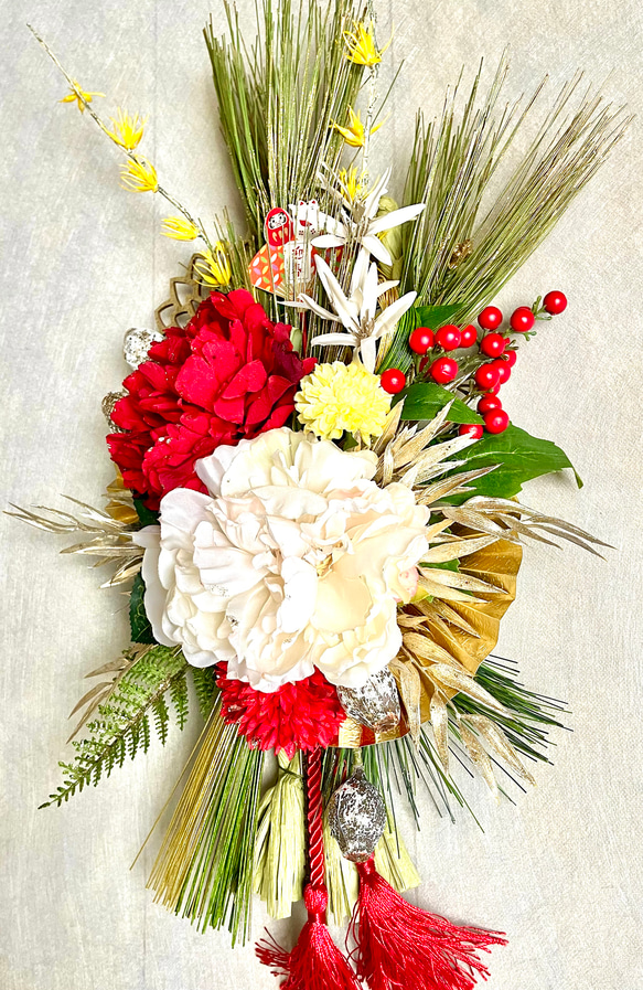 No.wreath-15504/迎春しめ縄リース(正月) 22-(14) 57x29cm/アーティフィシャルフラワー造花 3枚目の画像