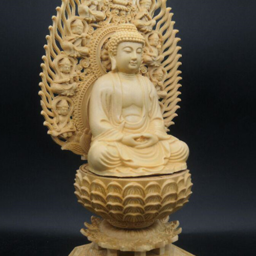 彫刻 仏像 無量光仏 阿弥陀如来·八角蓮華丸台座 木彫供養仏 福運 C