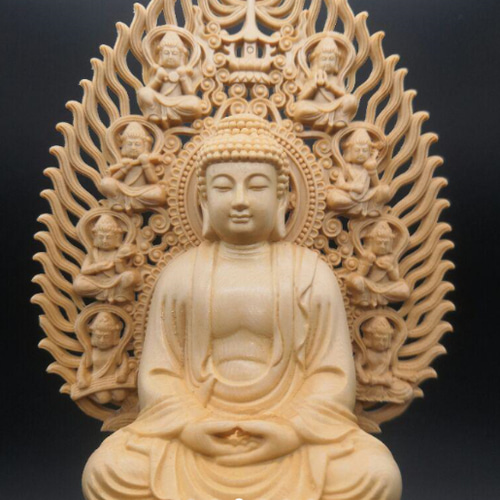 彫刻 仏像 無量光仏 阿弥陀如来·八角蓮華丸台座 木彫供養仏 福運 C