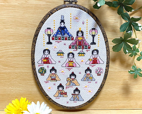 ☆ご予約済☆お雛様　刺繍　額縁入り　☆お値下げしました 楽天市場】こぎん刺しキット オリジナル「立ち雛 Hina dolls」2L