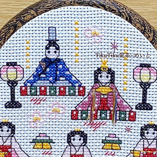 クロスステッチ完成品】楕円フレームのひなまつり飾り タペストリー