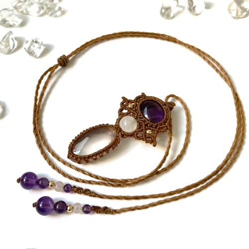 アメジスト【2月誕生石】とスターローズクォーツの天然石マクラメ