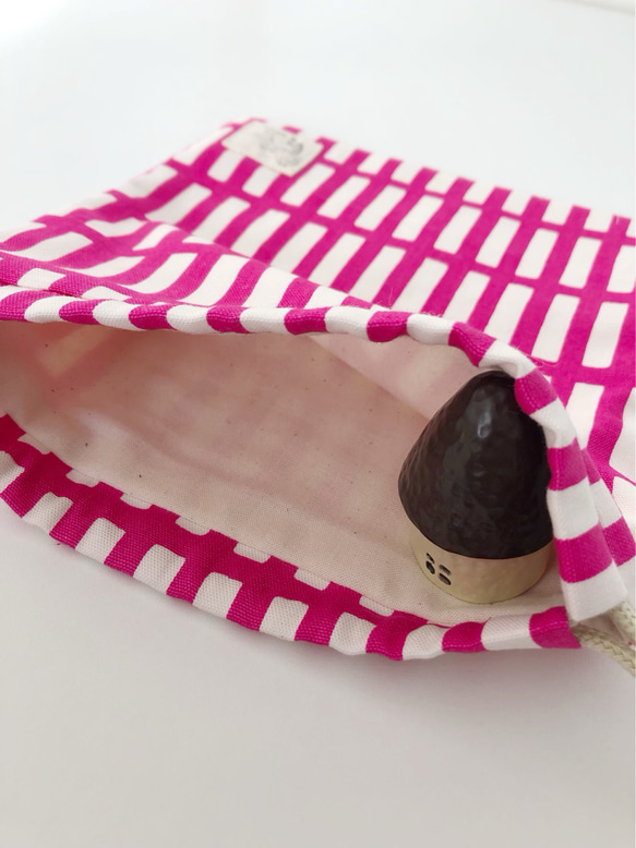 格子柄ピンク　お弁当袋&コップ袋セット 5枚目の画像