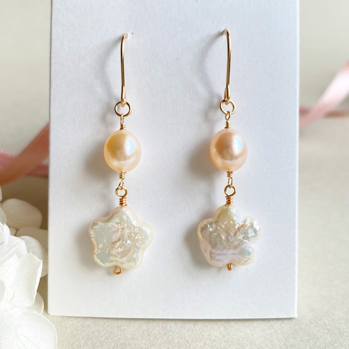 14kgf【6月誕生石】可愛いお花型の淡水パール ピアス ac/775 ピアス