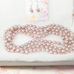 【再販】淡水真珠 シャンパンピンク120cm超ロングネックレス✣ピアスorイヤリング付き✣ 5枚目の画像