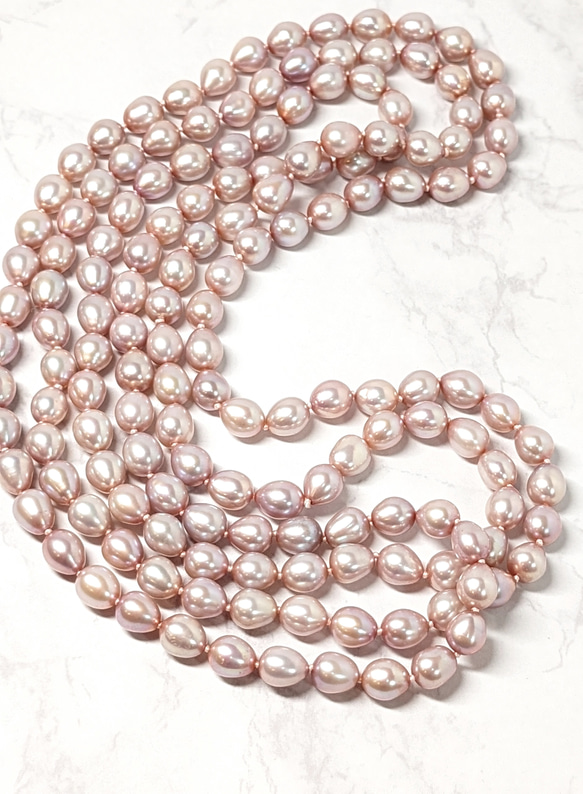 【再販】淡水真珠 シャンパンピンク120cm超ロングネックレス✣ピアスorイヤリング付き✣ 2枚目の画像
