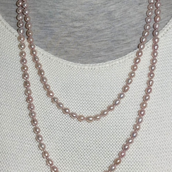 【再販】淡水真珠 シャンパンピンク120cm超ロングネックレス✣ピアスorイヤリング付き✣ 7枚目の画像