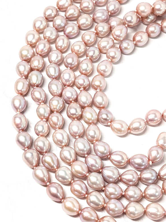 【再販】淡水真珠 シャンパンピンク120cm超ロングネックレス✣ピアスorイヤリング付き✣ 3枚目の画像