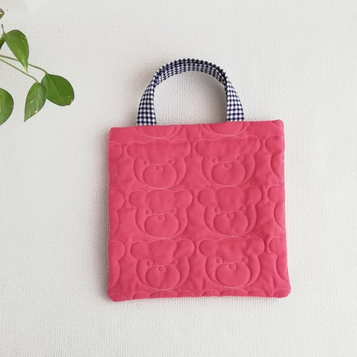 セミオーダー 持ち手が選べる くま柄キルティング 通園バック レッスン