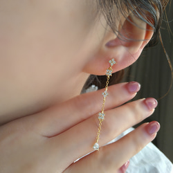 18kgp◆Flower chain otona earrings フラワーチェーンイヤリングロングジルコニア大人っぽい 6枚目の画像