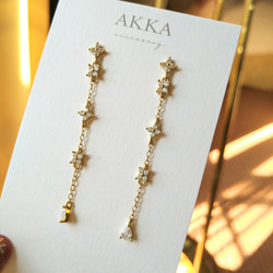 18kgp◆Flower chain otona earrings フラワーチェーンイヤリングロングジルコニア大人っぽい 1枚目の画像