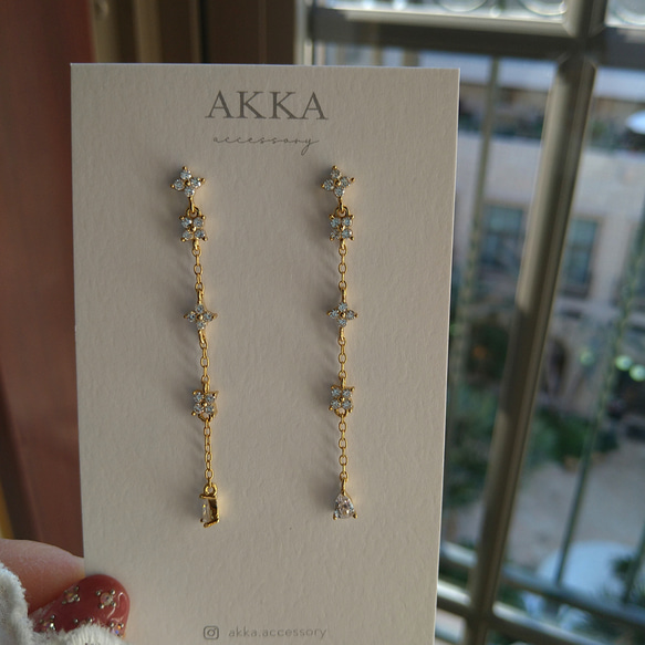 18kgp◆Flower chain otona earrings フラワーチェーンイヤリングロングジルコニア大人っぽい 13枚目の画像