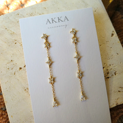 18kgp◆Flower chain otona earrings フラワーチェーンイヤリングロングジルコニア大人っぽい 3枚目の画像