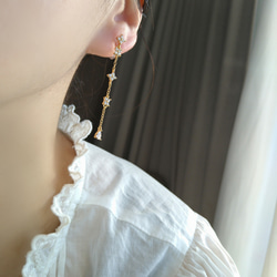 18kgp◆Flower chain otona earrings フラワーチェーンイヤリングロングジルコニア大人っぽい 9枚目の画像