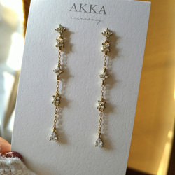 18kgp◆Flower chain otona earrings フラワーチェーンイヤリングロングジルコニア大人っぽい 10枚目の画像