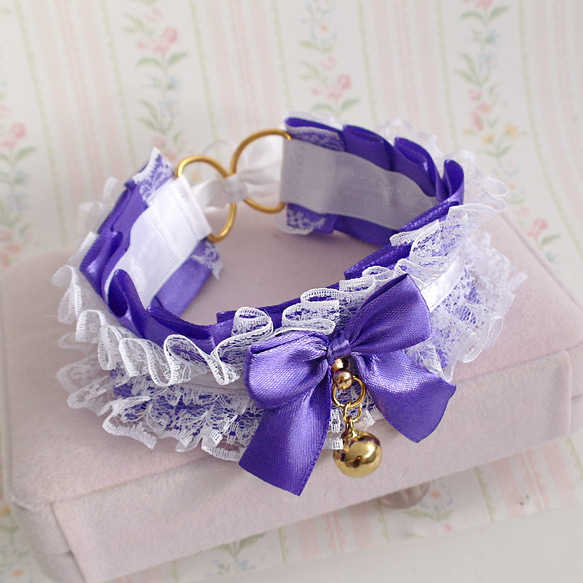 白色 蕾絲 紫色  蝴蝶結   蘿莉塔 項鍊 Choker Necklace Collar 第3張的照片