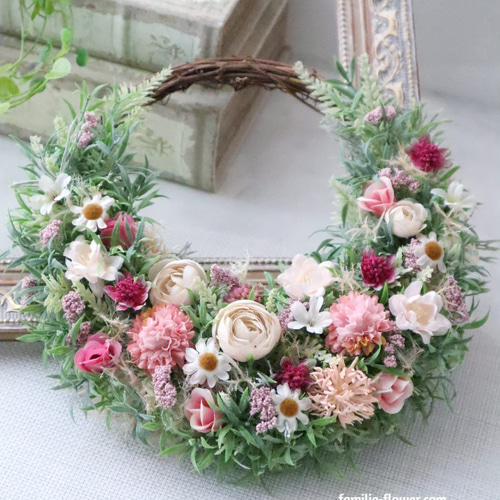 三日月リース　小花いっぱい 三日月リース小花いっぱい