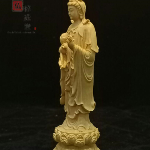 木彫り 仏像 勢至菩薩立像 彫刻 仏教工芸品 柘植材 仏師で仕上げ