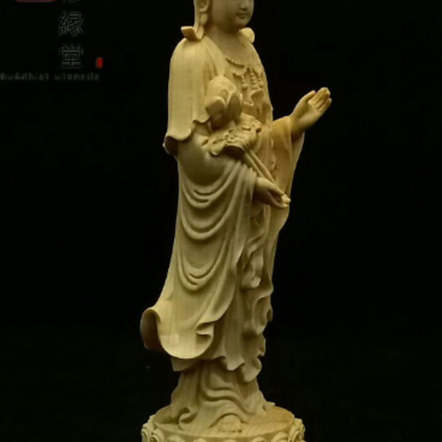 木彫り 仏像 勢至菩薩立像 彫刻 仏教工芸品 柘植材 仏師で仕上げ