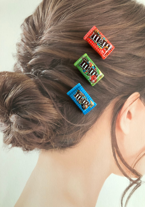 【3色 mチョコ】3コセット 髪留め ヘアクリップ  フェイクフード ミニチュアフード スイーツデコ 3枚目の画像