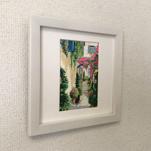 花の咲く路地03」透明水彩画 原画 風景画 ハガキサイズ 絵画 Oni
