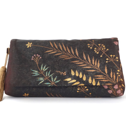 [Black Flower Pattern Silk Obi Remake Lightweight 2Way Clutch Ba 第2張的照片