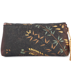 [Black Flower Pattern Silk Obi Remake Lightweight 2Way Clutch Ba 第3張的照片