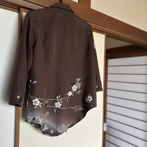 受注製作 レディース着物シャツ七分丈 着物リメイク服 オーダーメイド