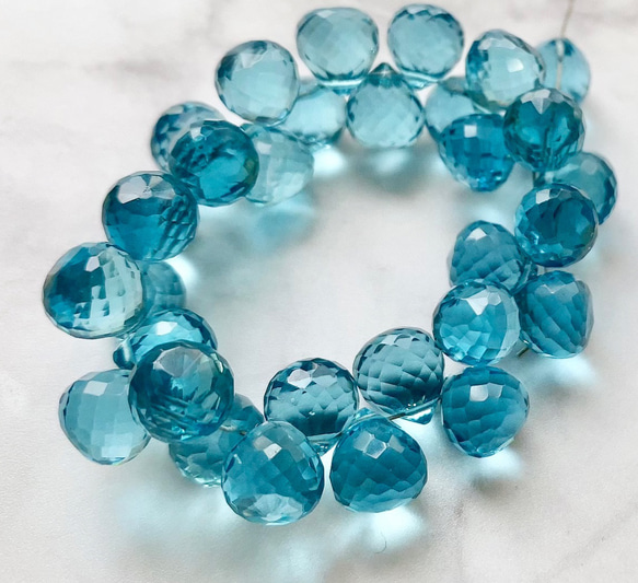 ティールブルーアクアマリンカラークォーツのオニオンシェイプ＊2石