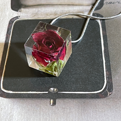 本物の薔薇のスネイクチェーンネックレス/レジンフラワーアクセサリー