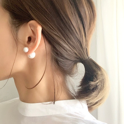 真っ直ぐな輝き イヤリングorチタンピアス（有料）小さめ×玉2つ 2way