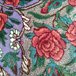 ペルシャ絨毯クム産シルク　薔薇　タバタバイ工房　玄関マット　93x60cm　 12枚目の画像