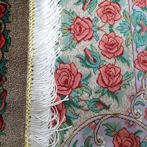 ペルシャ絨毯クム産シルク 薔薇 タバタバイ工房 玄関マット 93x60cm