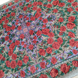 ペルシャ絨毯クム産シルク　薔薇　タバタバイ工房　玄関マット　93x60cm　 8枚目の画像