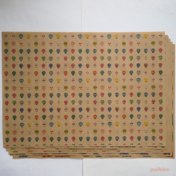 紙製ブックカバー　メキシカンスカル（カラー）　A3判（6枚セット） 1枚目の画像